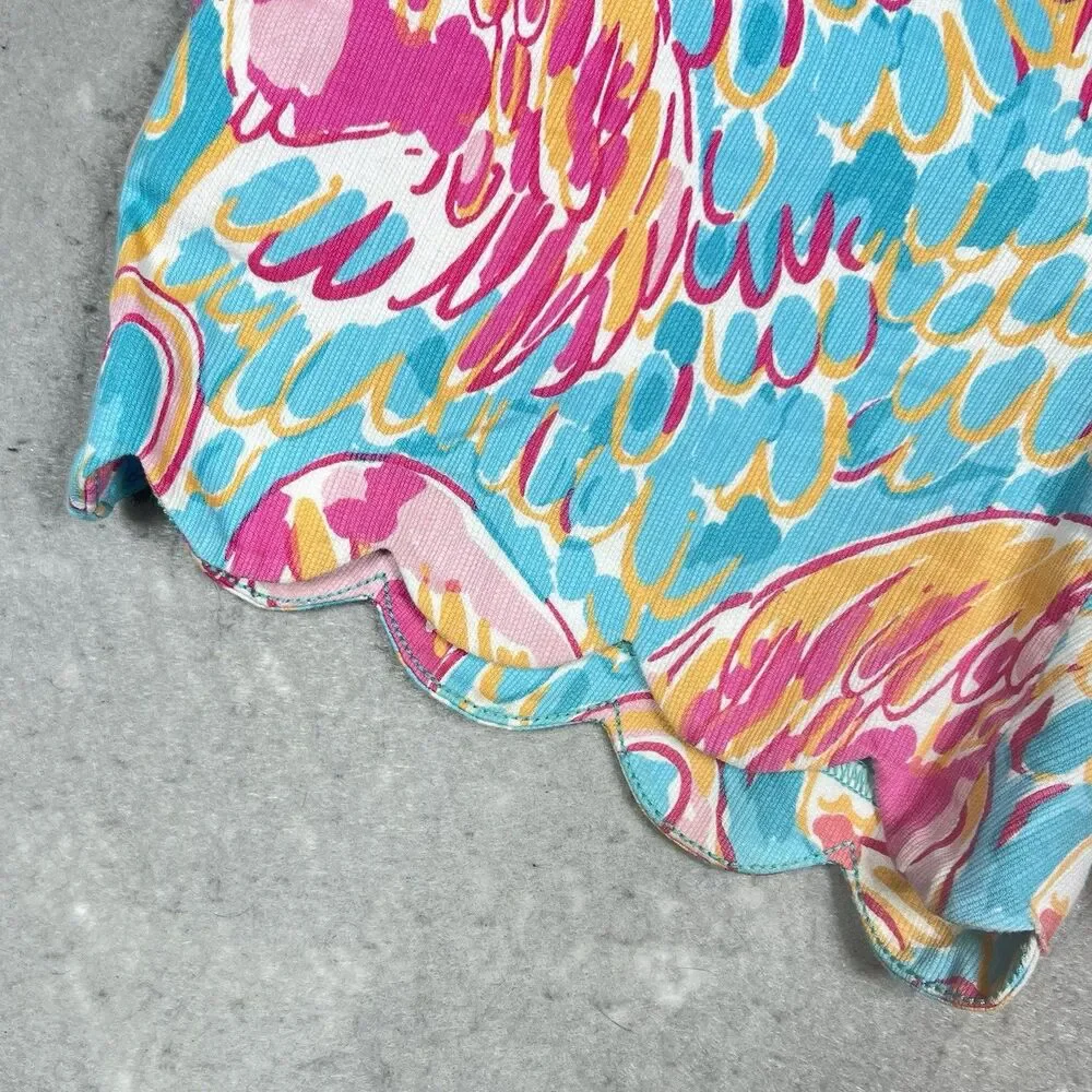 Lilly Pulitzer Buttercup Shorts Women’s 00 Blue Pink Flamingo Scallop Peel Trim